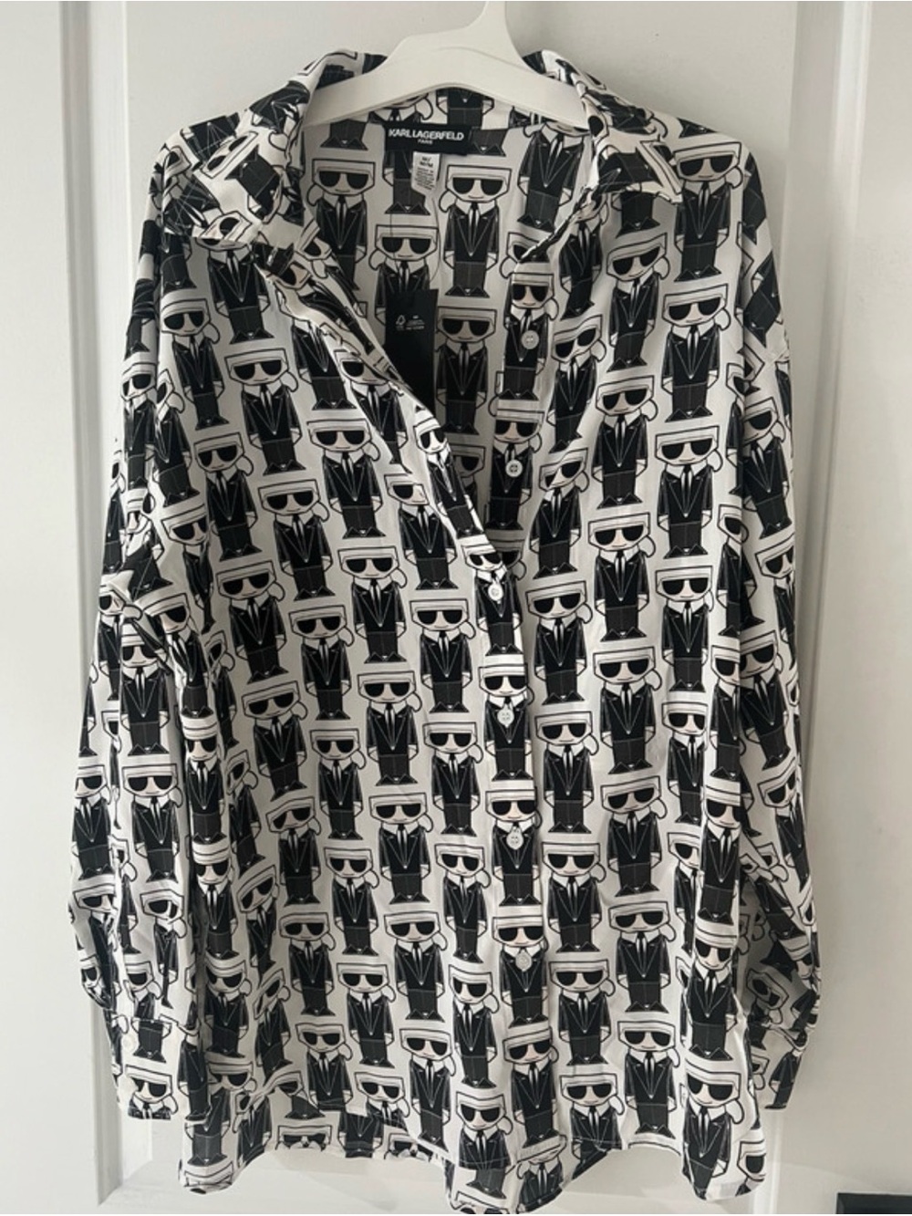 Karl Lagerfeld Black and White Printed Button-Down Shirt